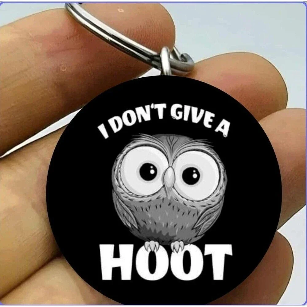 Baby Owl Staring And Don't Care Stainless Keychain Art Animal Meme